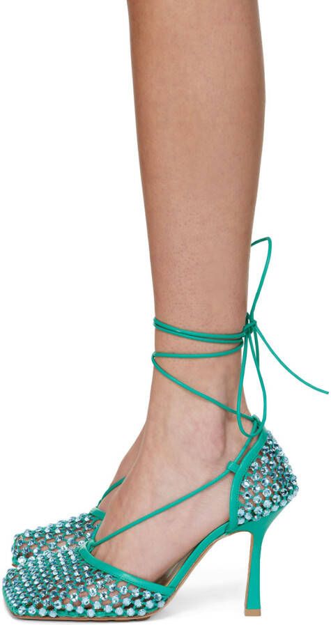 Bottega Veneta Green Sparkle Stretch Web Heels
