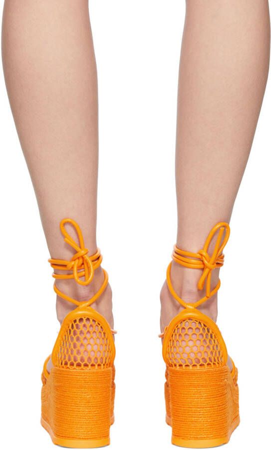 Bottega Veneta Orange Sporty Web Wedge Espadrilles