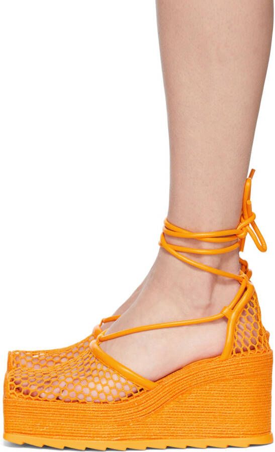 Bottega Veneta Orange Sporty Web Wedge Espadrilles