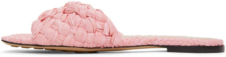 Bottega Veneta Pink Raffia Stretch Flat Sandals