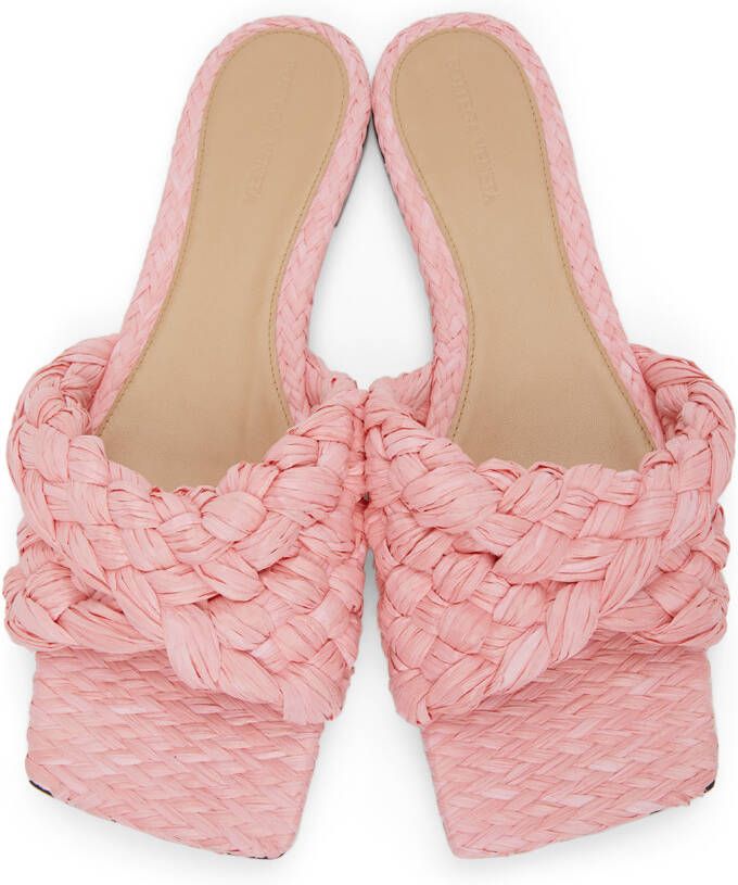 Bottega Veneta Pink Raffia Stretch Flat Sandals