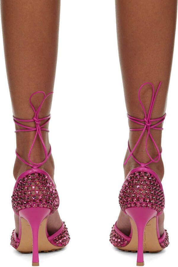 Bottega Veneta Pink Sparkle Stretch Web Heels