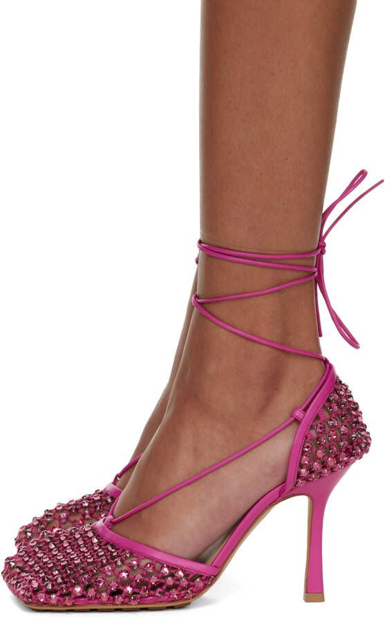 Bottega Veneta Pink Sparkle Stretch Web Heels