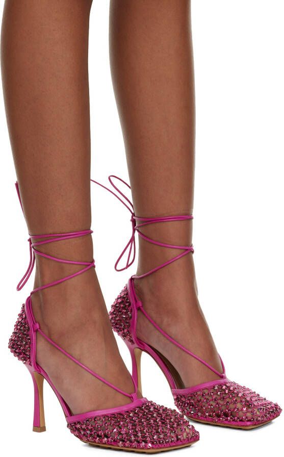 Bottega Veneta Pink Sparkle Stretch Web Heels