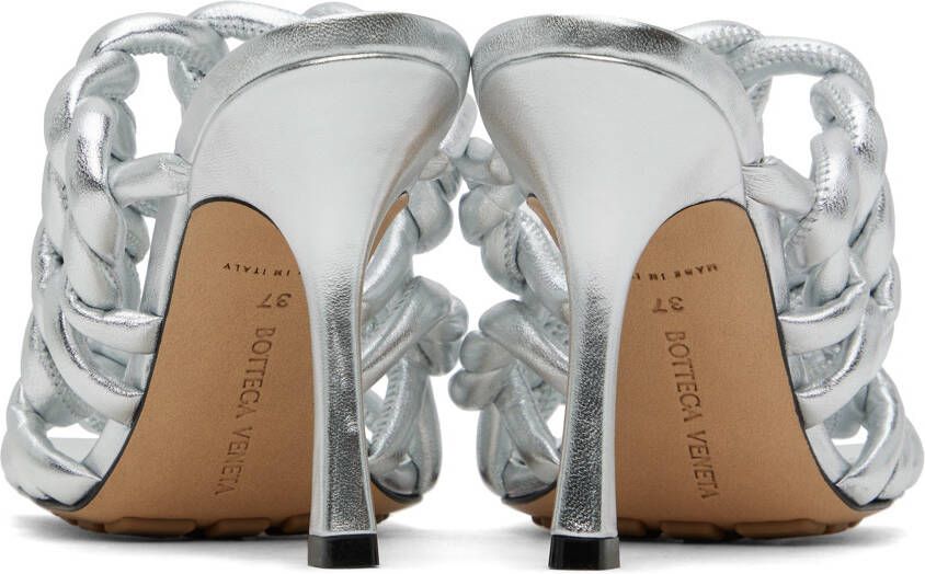 Bottega Veneta Silver Stretch Mule Heeled Sandals
