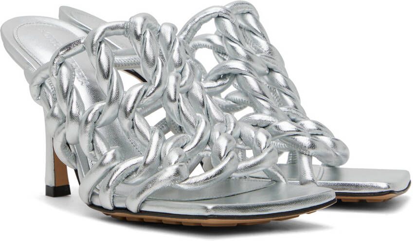 Bottega Veneta Silver Stretch Mule Heeled Sandals