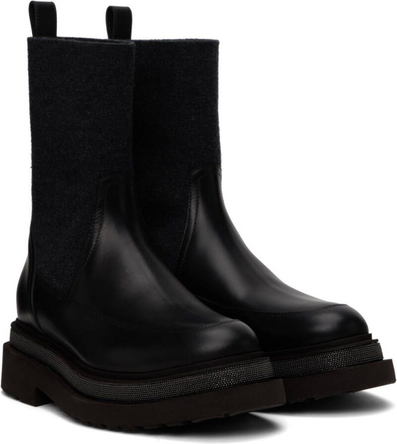 Brunello Cucinelli Black Leather Chelsea Boots