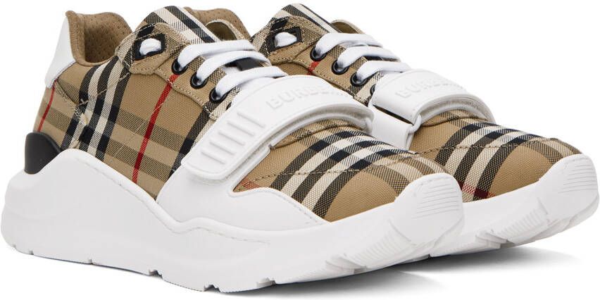Burberry Beige & White Check Sneakers