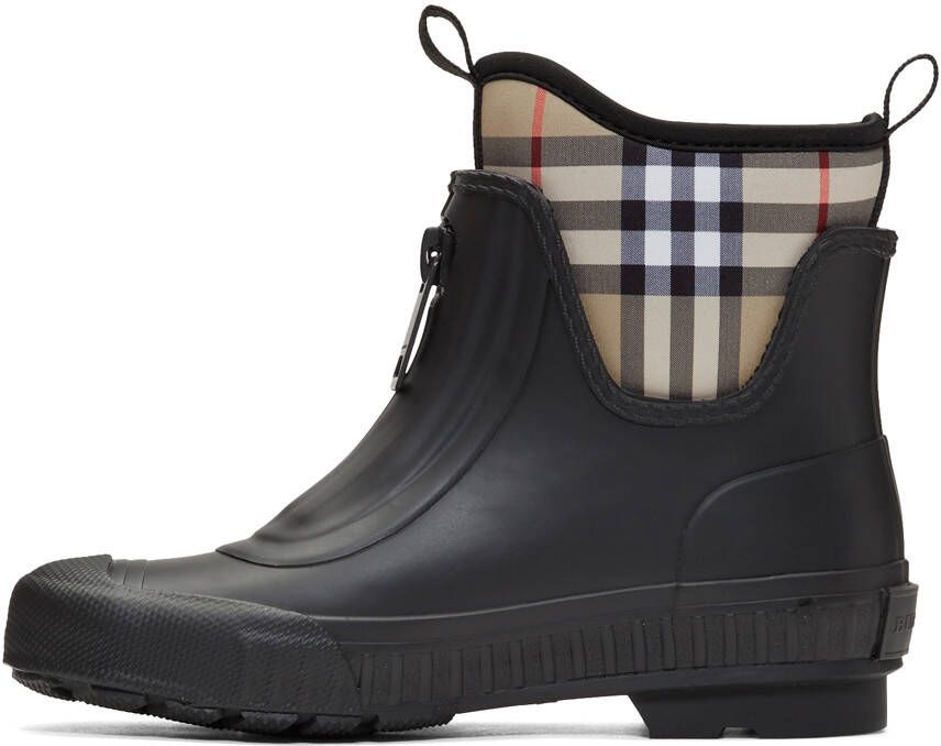 Burberry Black & Beige Flinton Rain Boots