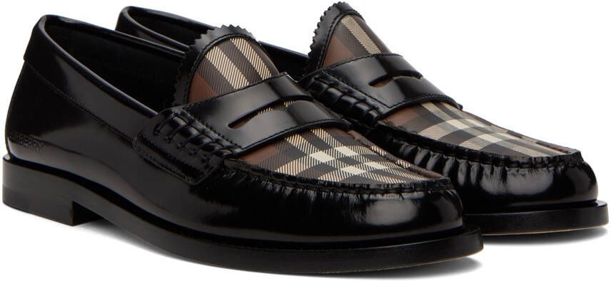 Burberry Black & Brown Check Loafers