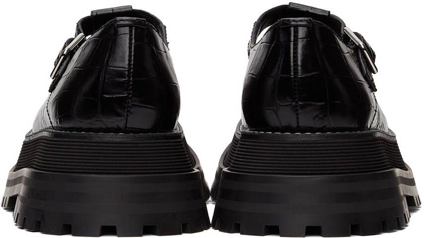 Burberry Black Croc T-Bar Loafers
