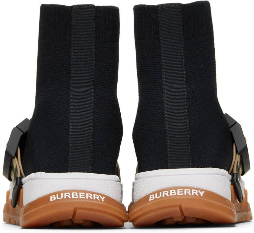 Burberry Kids Black Buckled Strap Sock Sneakers