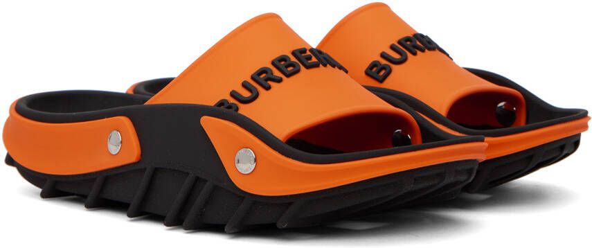 Burberry Orange & Black Bucklow Slides