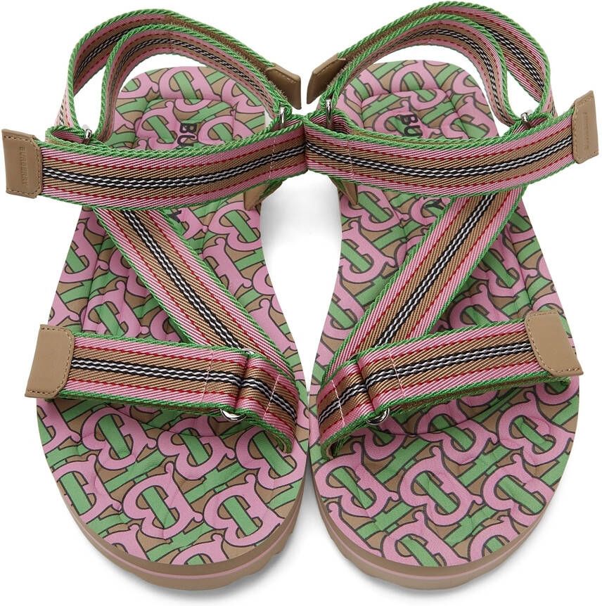 Burberry SSENSE Exclusive Pink & Green Patterson Flat Sandals