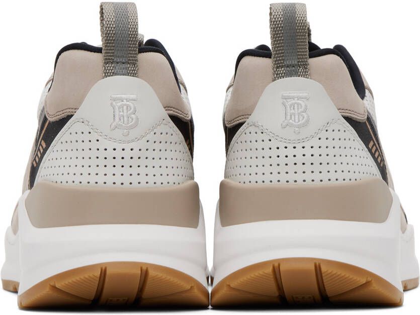 Burberry White & Taupe Embossed Sneakers