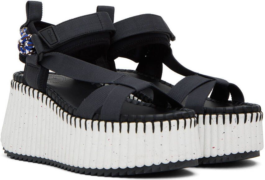 Chloé Black Nama Wedge Sandals