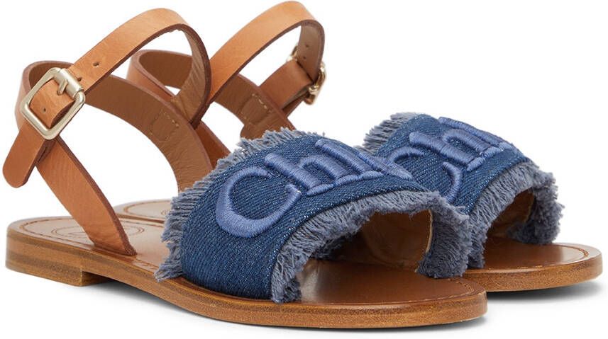 Chloé Kids Brown & Blue Denim Logo Sandals
