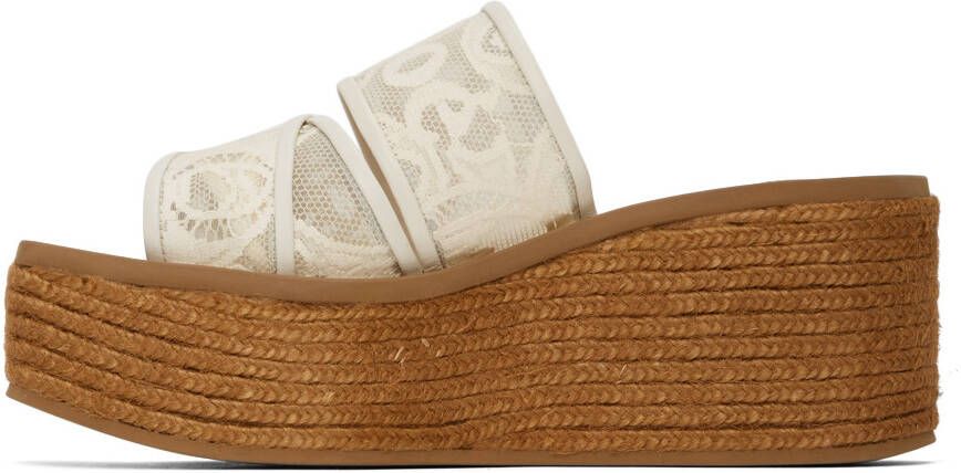 Chloé Off-White Lace Woody Wedge Heeled Sandals