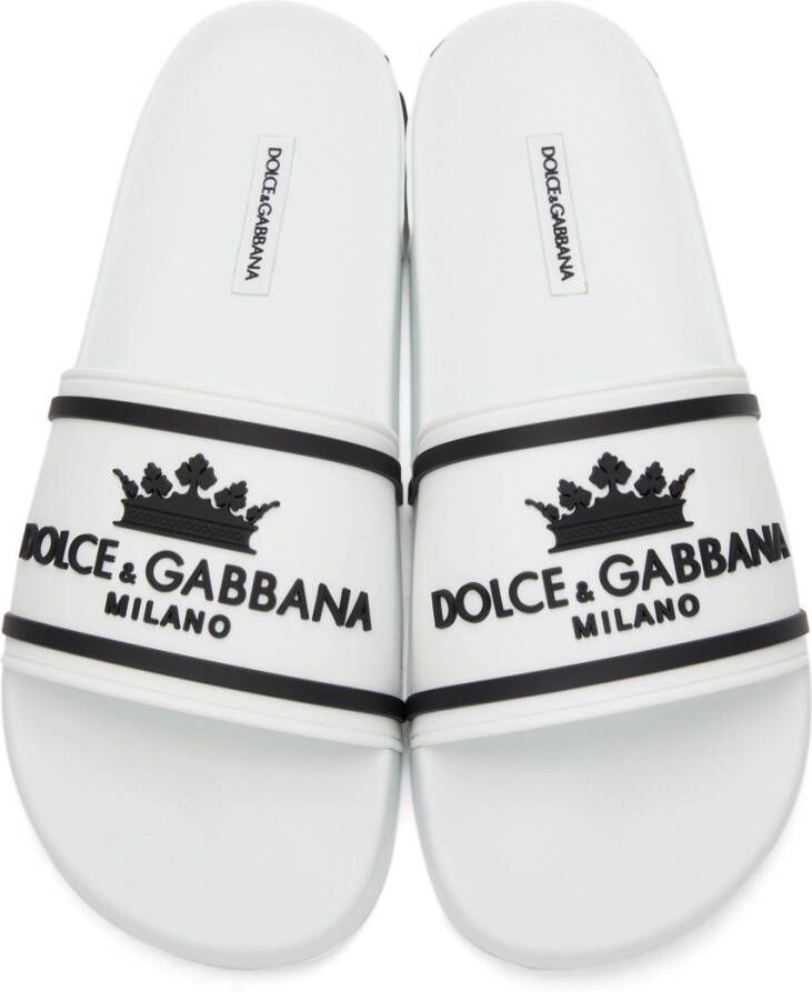 Dolce & Gabbana White & Black Rubber Logo Slides