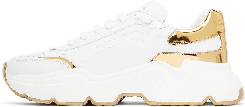 Dolce & Gabbana White & Gold Daymaster Low Sneakers