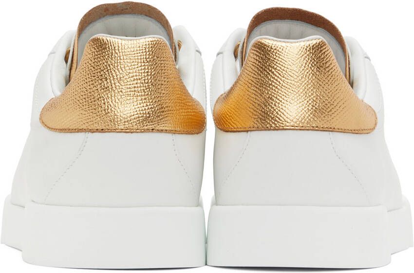 Dolce & Gabbana White & Gold Portofino Sneakers