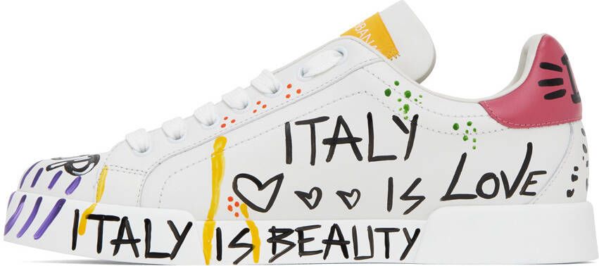 Dolce & Gabbana White & Multicolor Portofino Low Sneakers