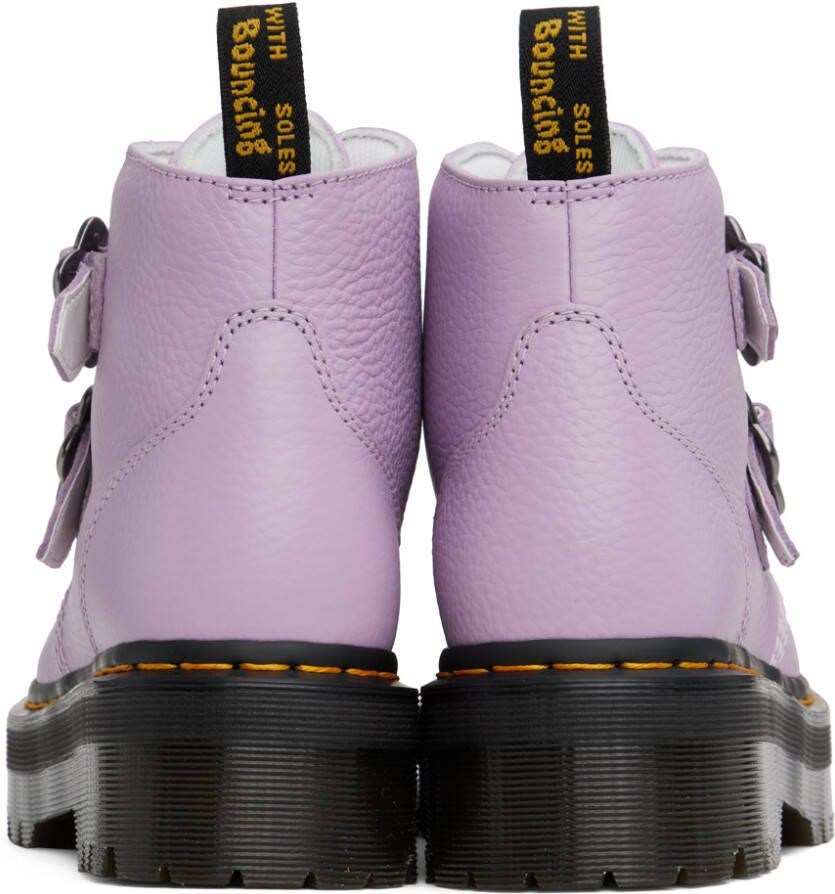 Dr. Martens Purple Devon Flower Buckle Platform Boots