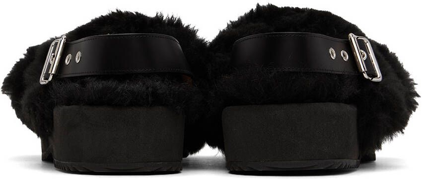 Dries Van Noten Black Fur Platform Sandals