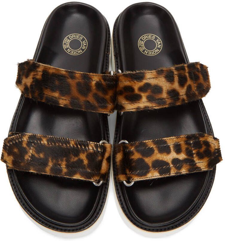 Dries Van Noten Brown & Black Calf-Hair Cheetah Sandals
