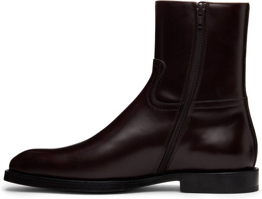 Dries Van Noten Brown Leather Zip-Up Boots