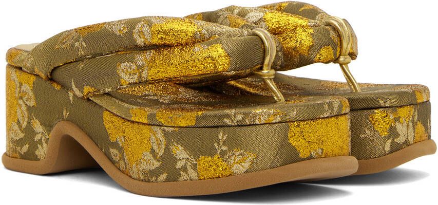 Dries Van Noten Gold Jacquard Heeled Sandals