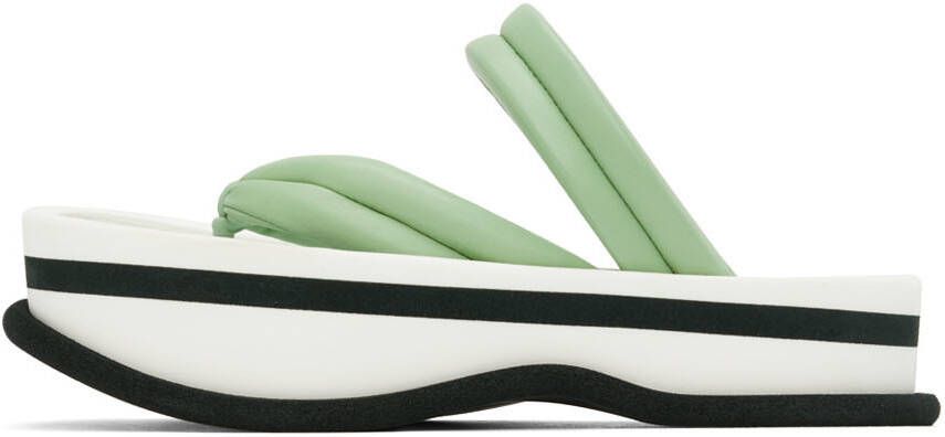 Dries Van Noten Green & White Leather Flat Sandals