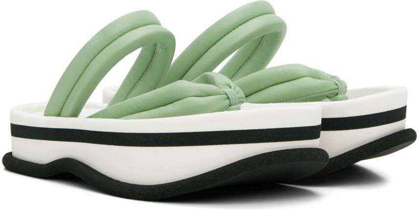 Dries Van Noten Green & White Leather Flat Sandals