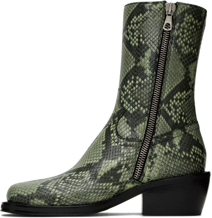 Dries Van Noten Green Snakeprint Boots
