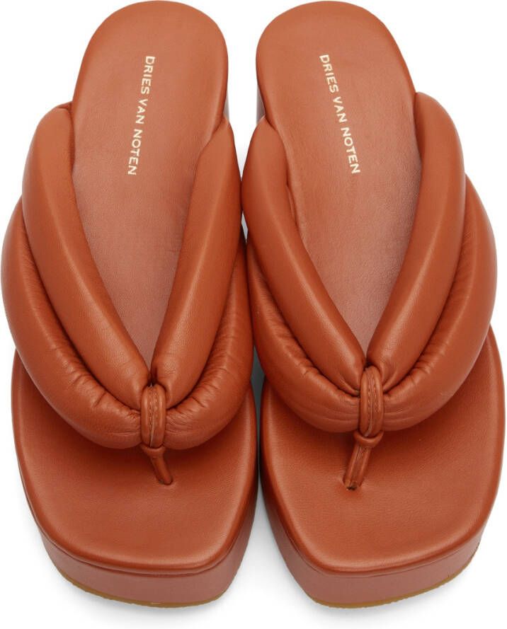 Dries Van Noten Orange Platform Thong Heeled Sandals
