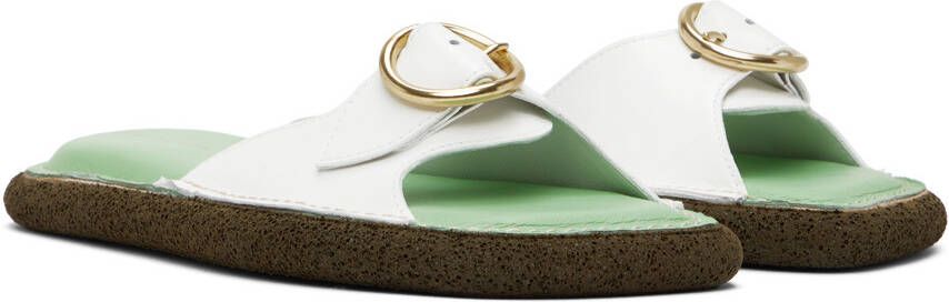 Dries Van Noten White & Green Leather Flat Sandals