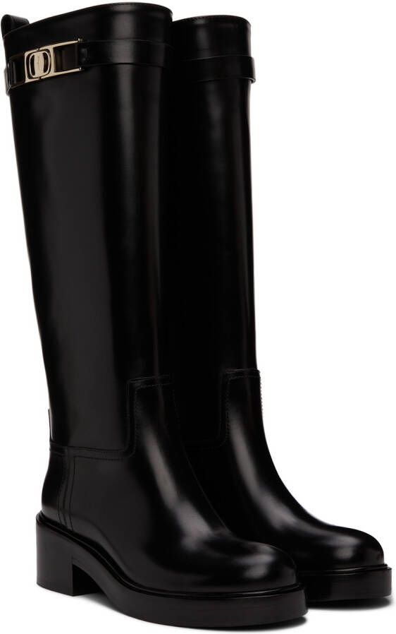 Ferragamo Black Vara Chain Tall Boots