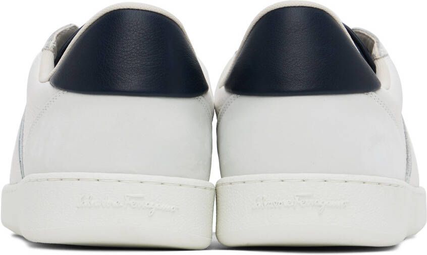 Ferragamo White & Blue Signature Low Sneakers