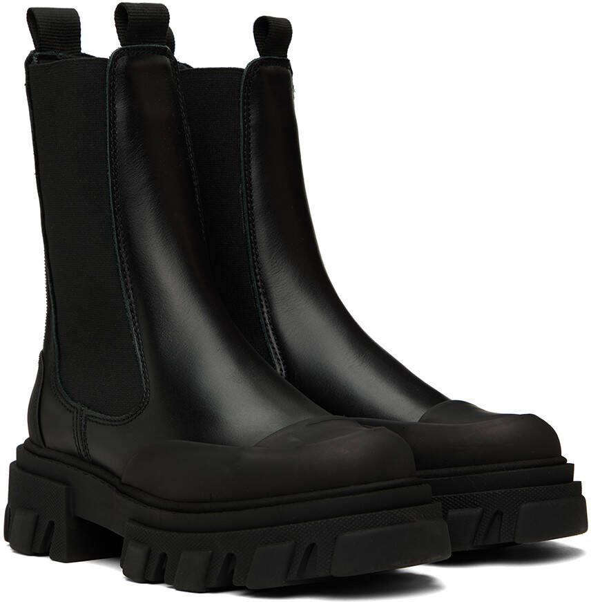 GANNI Black Cleated Mid Chelsea Boots