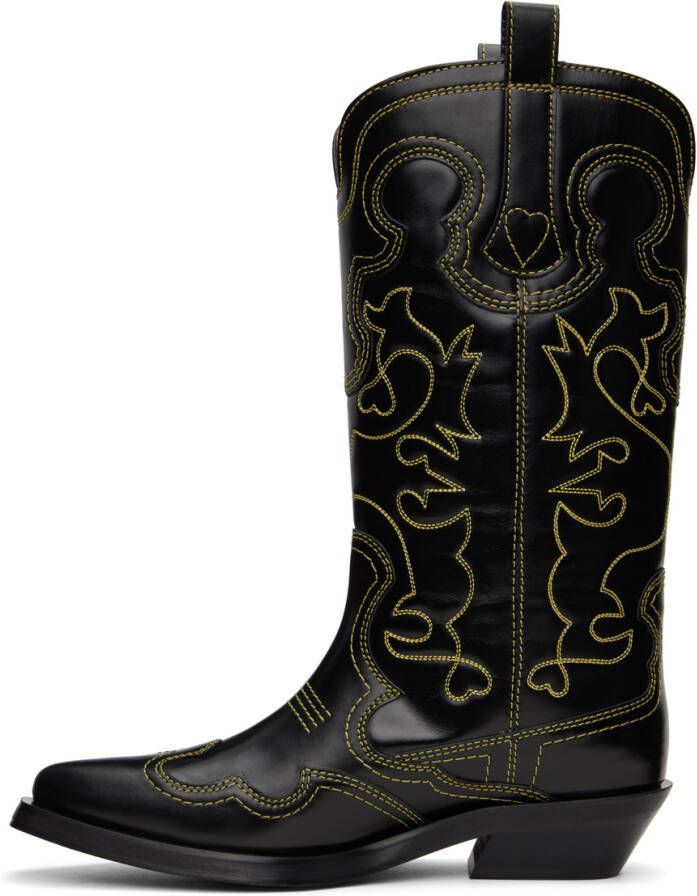 GANNI Black Embroidered Western Boots