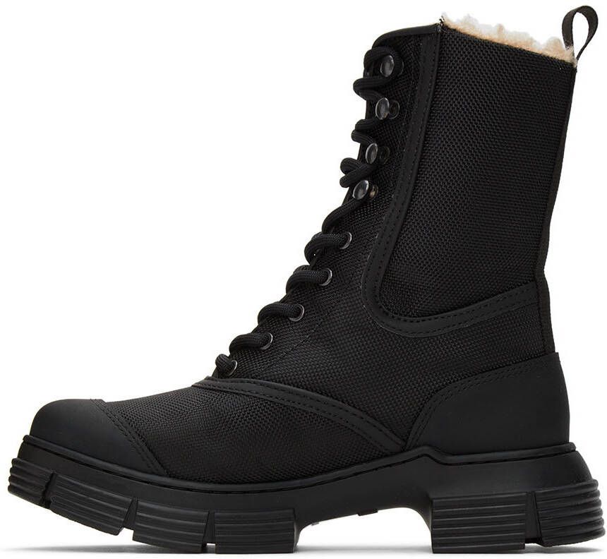 GANNI Black Recycled Mixed Lace-Up Boots