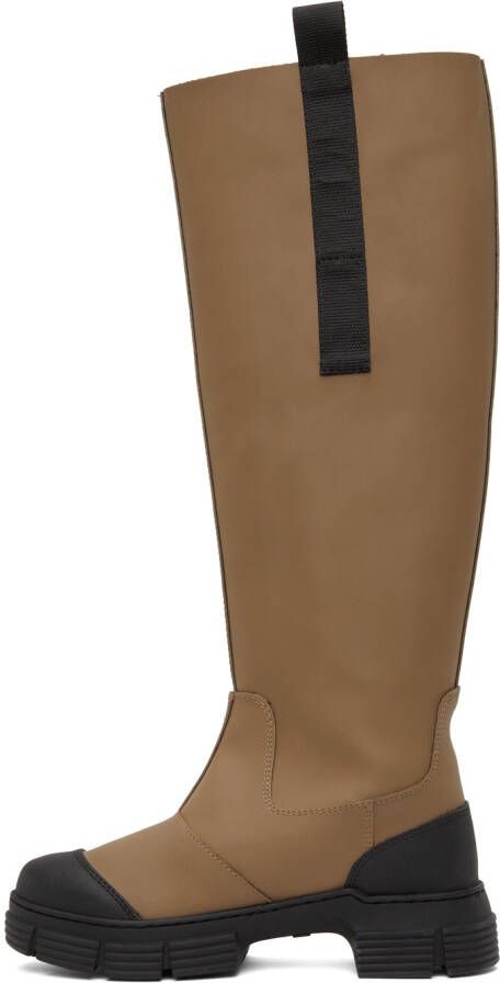 GANNI Brown Recycled Rubber Country Tall Boots