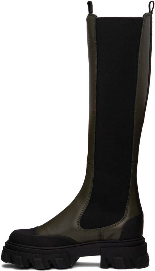 GANNI Khaki & Black Cleated High Chelsea Boots