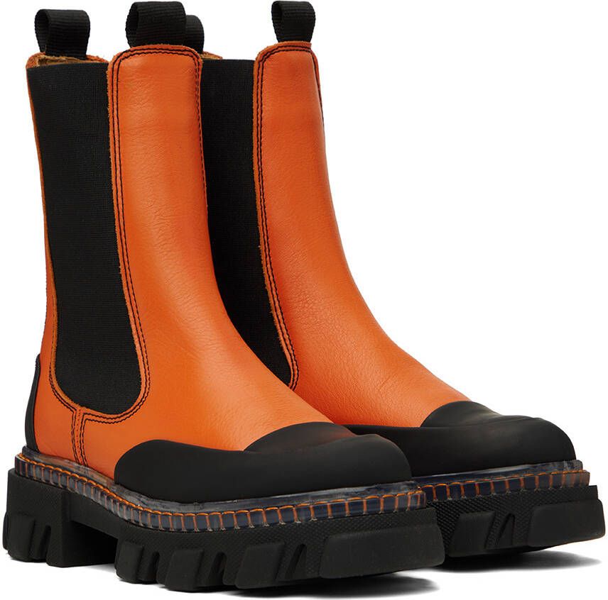 GANNI Orange Cleated Chelsea Boots