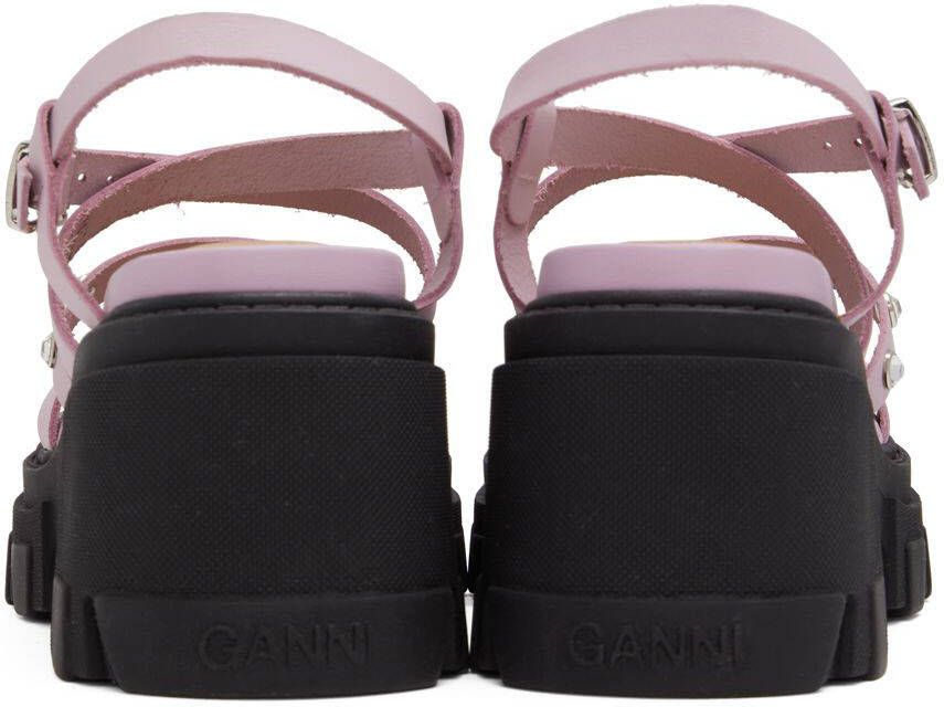 GANNI Pink & Black Leather Heeled Sandals