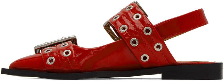 GANNI Red Wide Welt Buckle Loafers