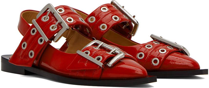 GANNI Red Wide Welt Buckle Loafers