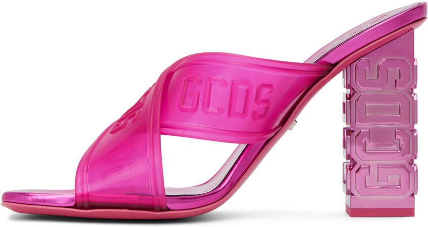 GCDS Pink Transpallic Criss-Cross Heeled Sandals