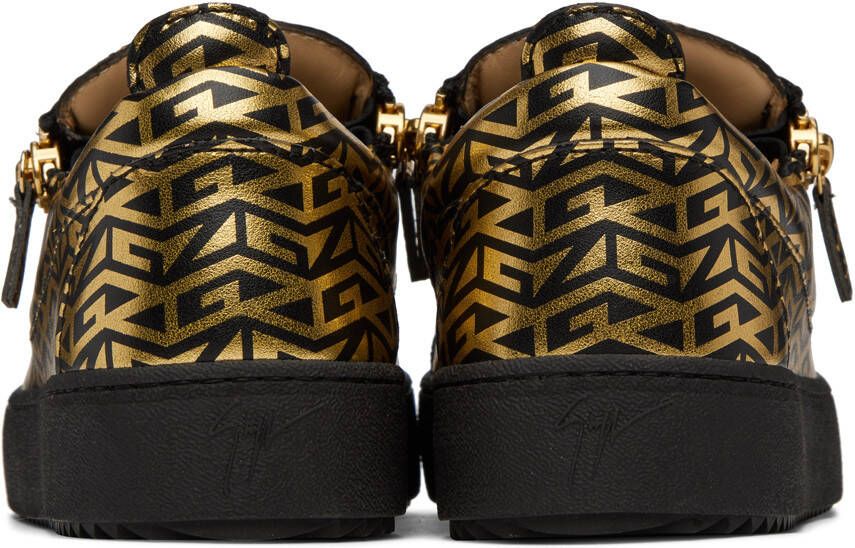 Giuseppe Zanotti Black & Gold Frankie Monogram Sneakers