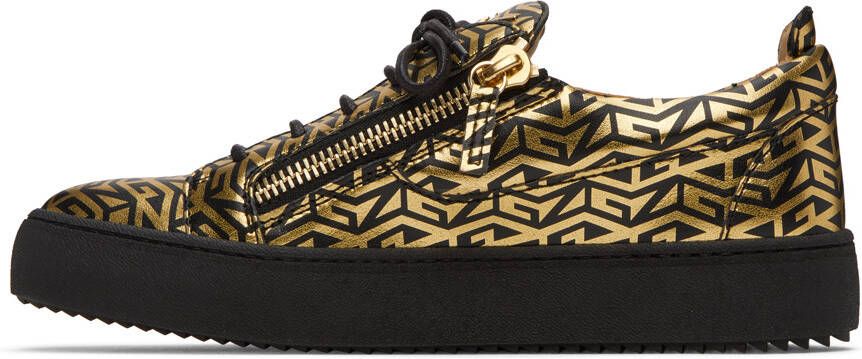 Giuseppe Zanotti Black & Gold Frankie Monogram Sneakers